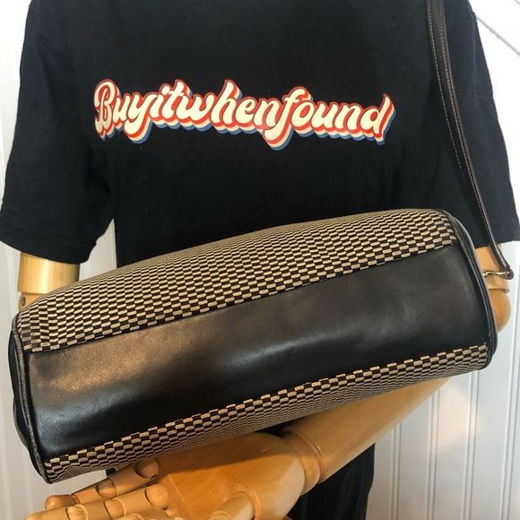 COACH Legacy Black White Jacquard and Leather Color Block Shoulder Bag - Picture 4 of 17